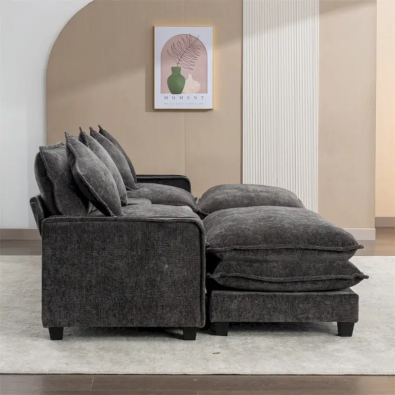 112.6  Chenille Upholstered Sectional Sofa with 2 Removable Ottoman