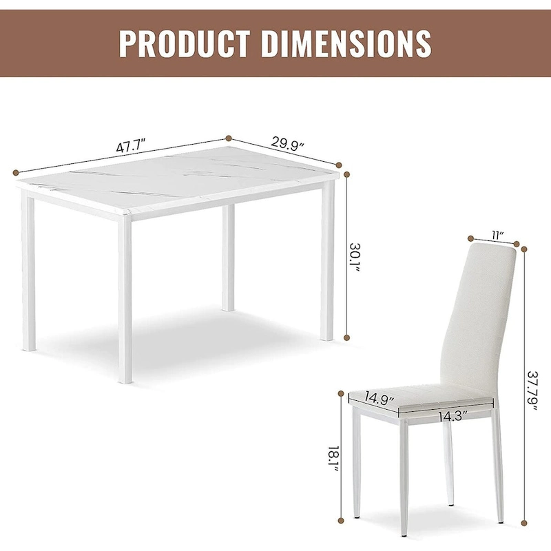 Modern 5-Piece Kitchen Dining Set, Counter Height Dinette Set with Marble Look Top and 4 Upholstered PU Leather Chairs