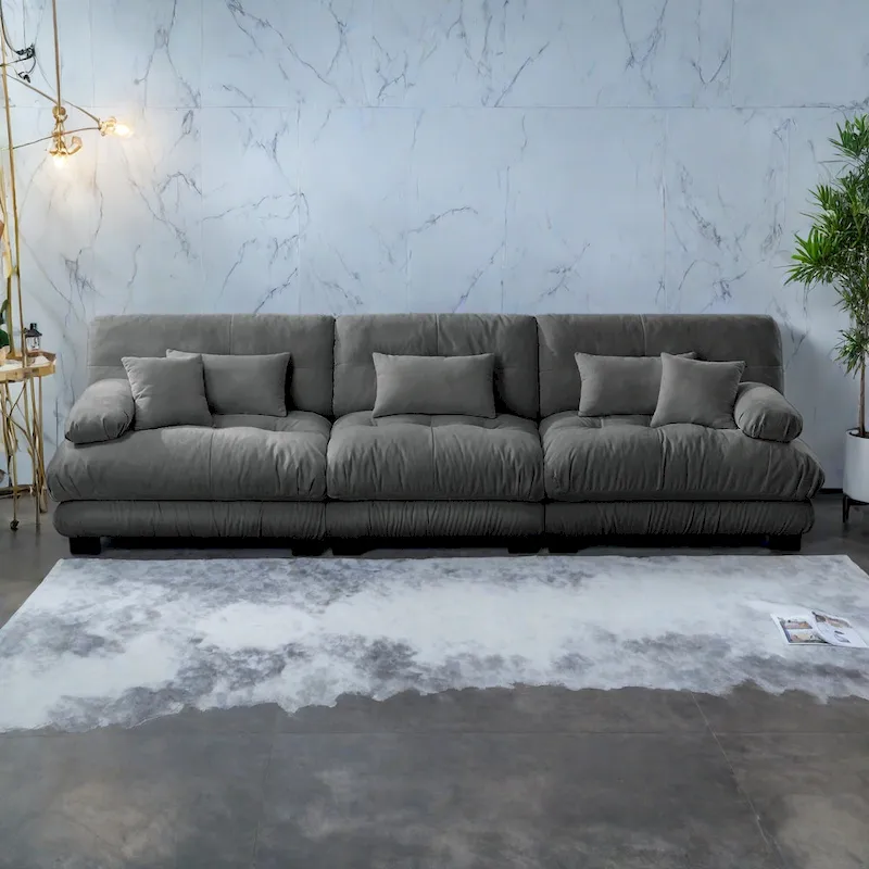 Chenille 4-Seat Sofa with Round Bolster Armrests and Deep Seat Cushions, 133.8 Inch