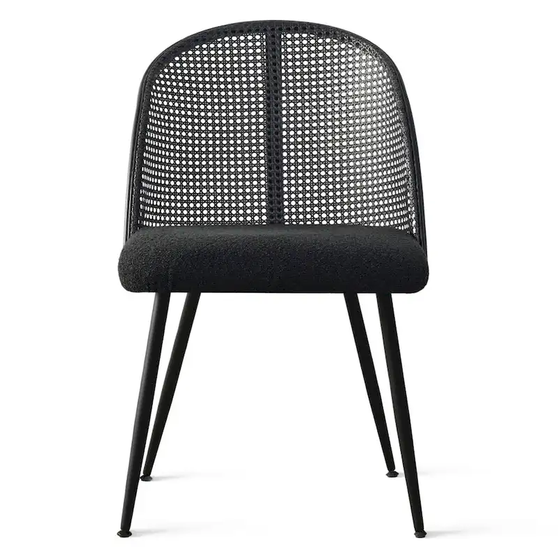 High Back Rattan Boucle Dining Chair