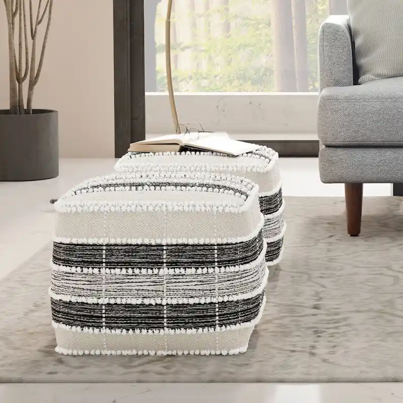 Multi Color Square Woven Indoor/Outdoor Pouf for 1