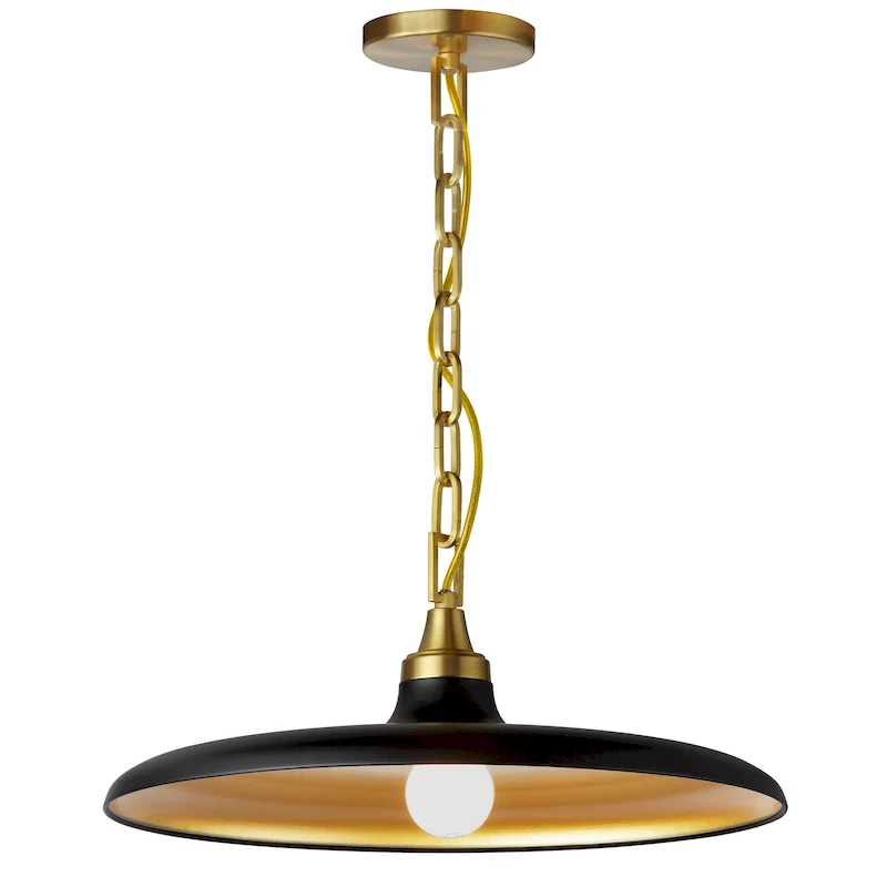 Dainolite Quentin Modern and Contemporary 1 Light Incandescent Pendant Aged Brass with Matte Black & Gold Shade