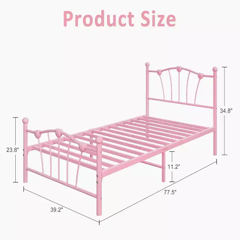 Twin Size Metal Platform Bed Frame with Headboard and Footboard, Sturdy Slatted Support, 11.2 Underbed Storage, No Box Spring Required