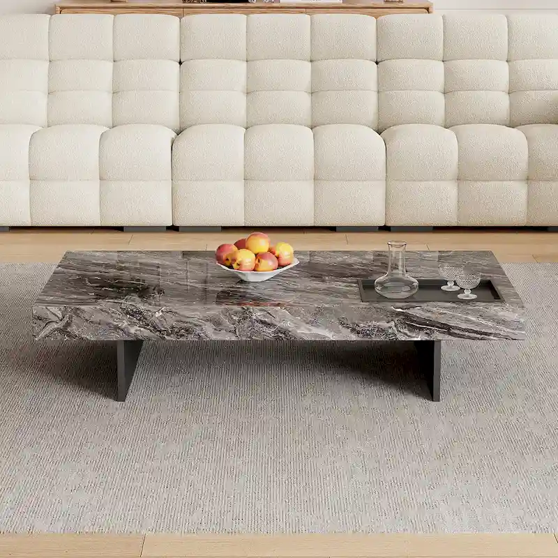 Modern 42 Faux Marble Square Coffee TableGlossy Sintered Stone Tabletop