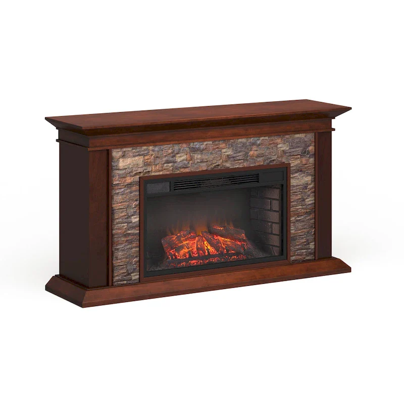 60-Inch Maple Electric Fireplace with Faux Stone