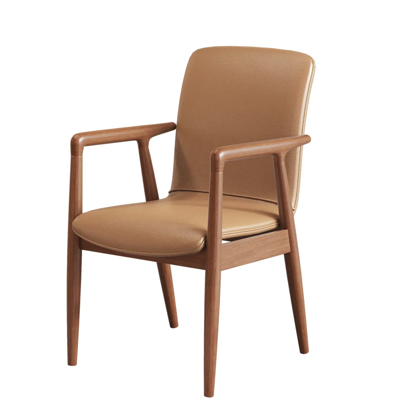 Modern Wood Faux Leather Upholstered Dining Armchair