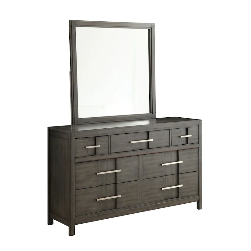 Espresso / Grey / White Contemporary 7-Drawer Dresser & Mirror Set – 2-Person Assembly
