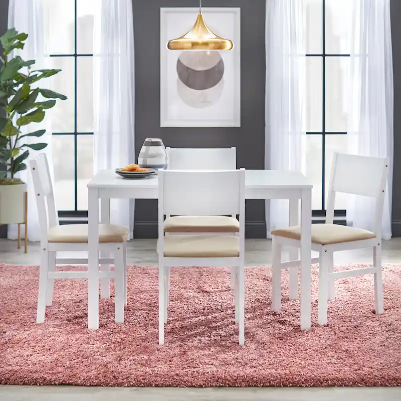Solid Rubberwood Dining with Cushioned Chairs – White / Espresso, Microfiber / Faux Leather, Seats 4