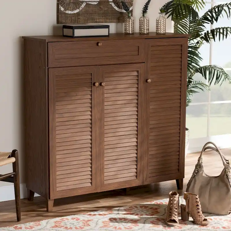 11-Shelf Wood Shoe Storage Cabinet with Drawer – Dark Gray / Walnut, Holds 21 Pairs
