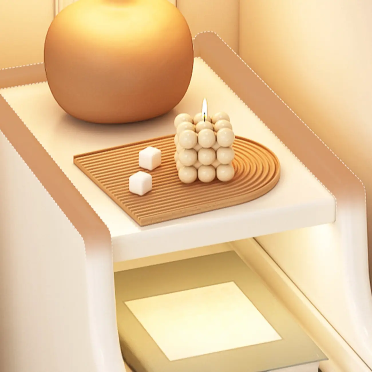 Narrow White Wood 2 Shelves Nightstand