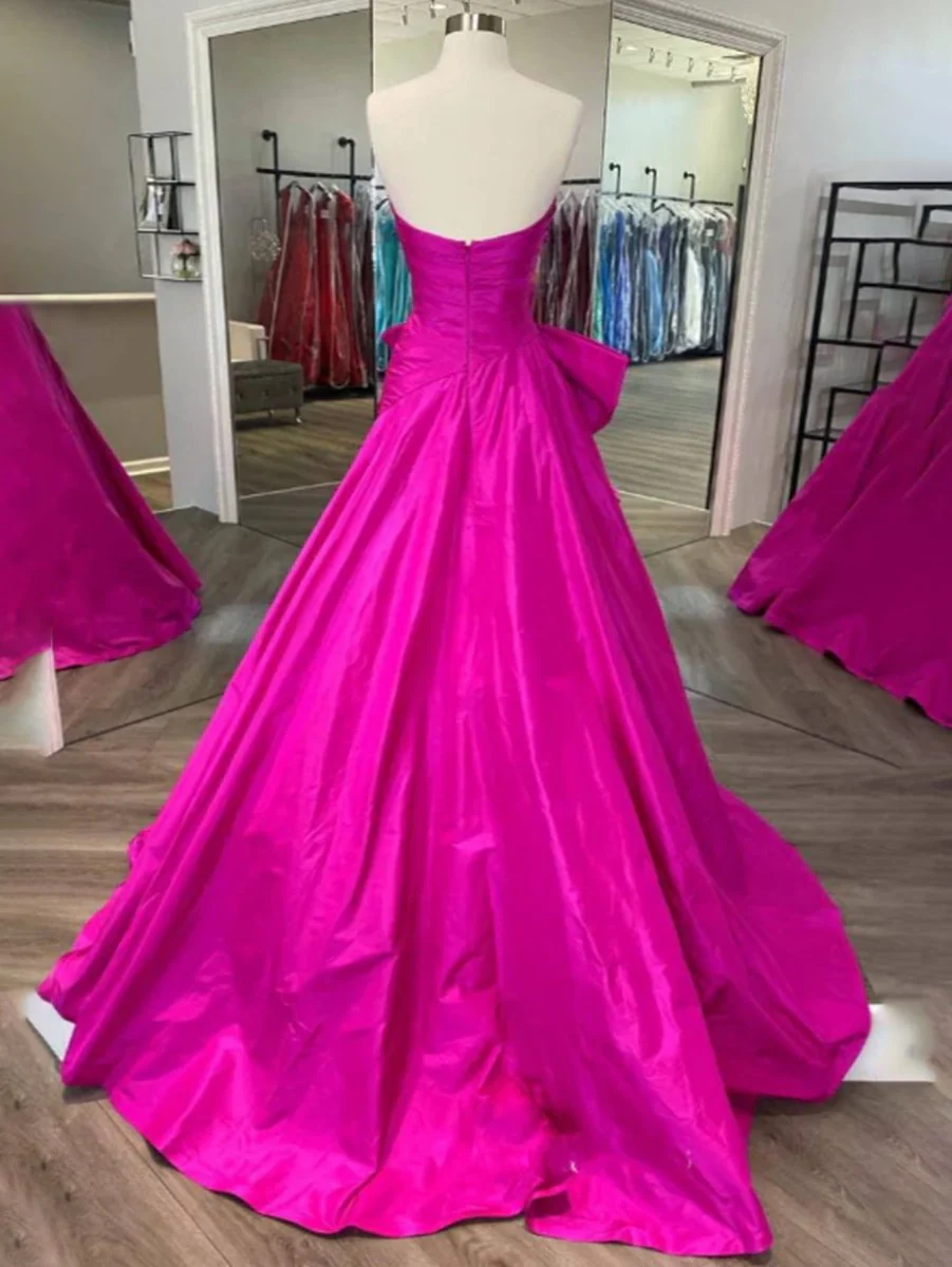 A-line Strapless Taffeta Long Prom Dress With Slit