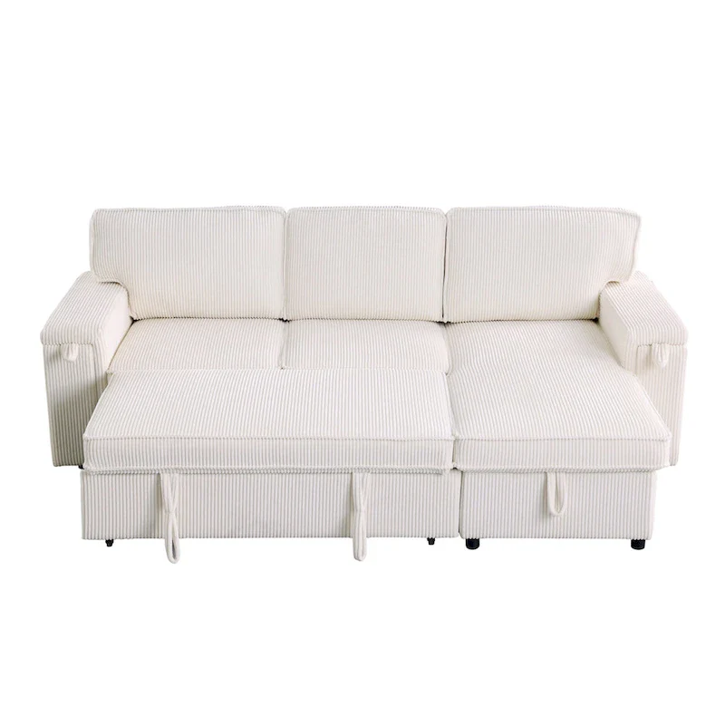 Gray/Beige L-Shaped Chenille Sleeper Sectional Sofa, 3-Seat with Storage Chaise