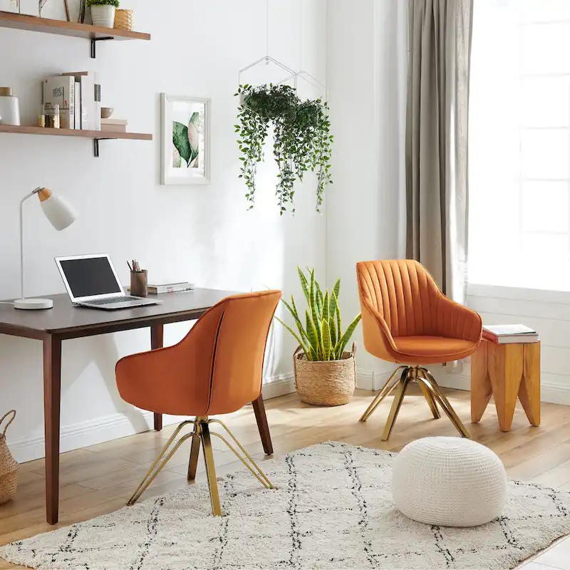 Art Leon Classical Velvet Swivel Office Accent Chair with Golden Legs