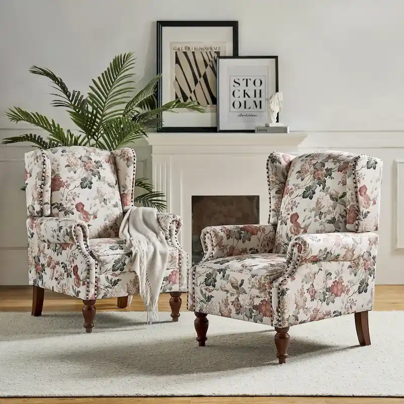 Gott Traditional Wingback Armchair with Solid Wood Legs Set of 2 by HULALA HOME