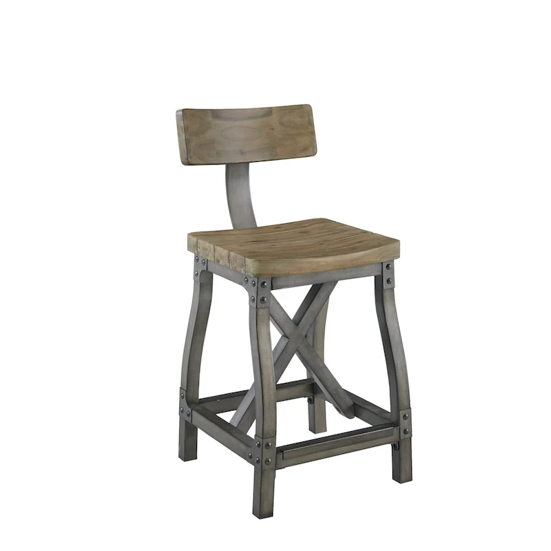Amber/Oak Industrial Wood & Metal Counter Stool with Removable Back, 1-Person