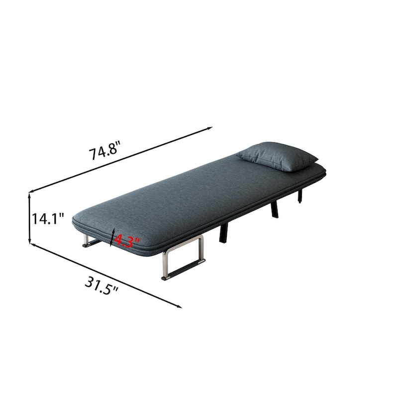 Convertible Tri-Fold Sofa Bed with Adjustable Backrest & Pillow