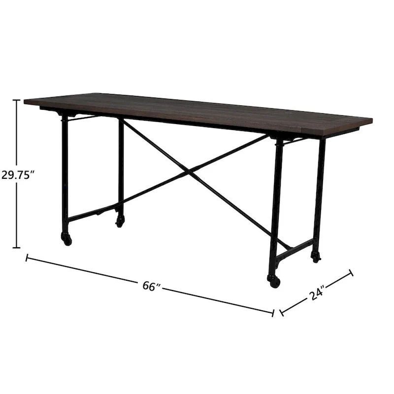 Conway 66-inch Industrial Wheeled Trestle Table - Mango Wood & Metal
