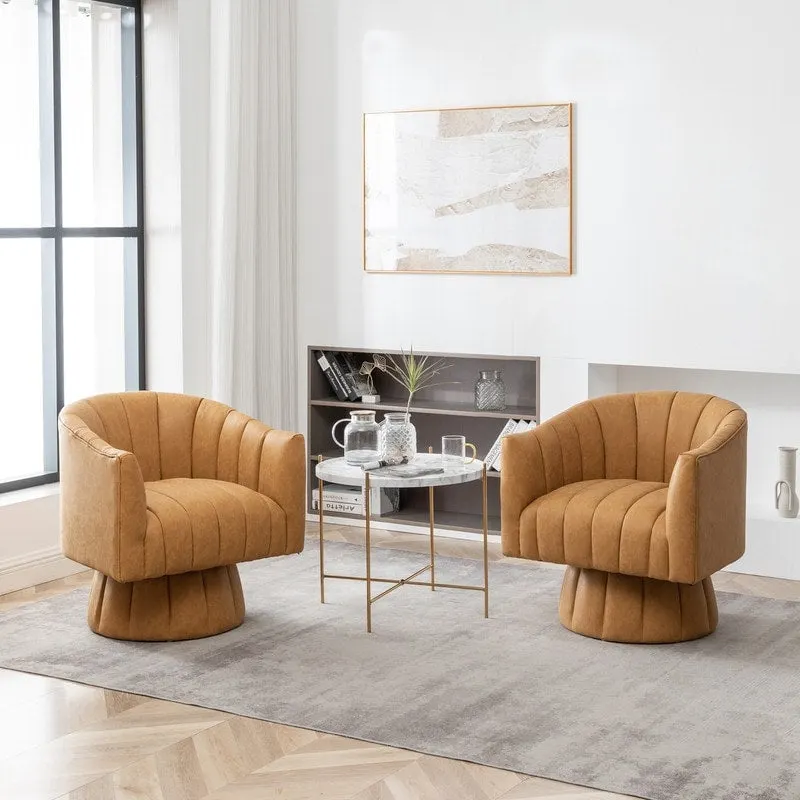 Mid-Century Swivel Barrel Accent Chair (Set of 2) – Dark Apricot / Black / Brown / Mustard