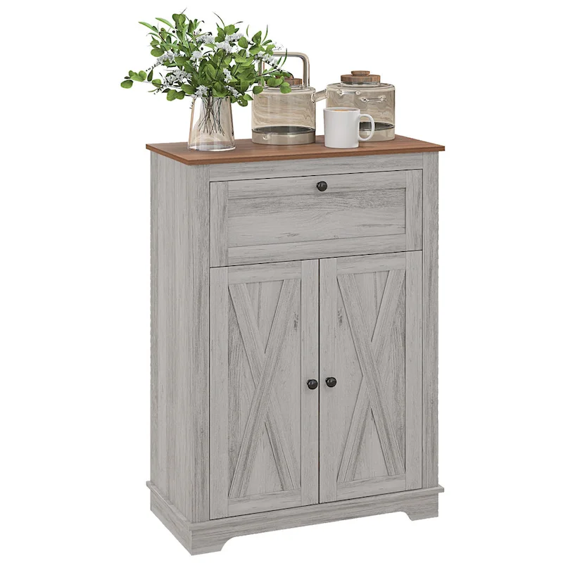 Barn Door Accent Cabinet with Double Doors, Drawer, and Adjustable Shelf