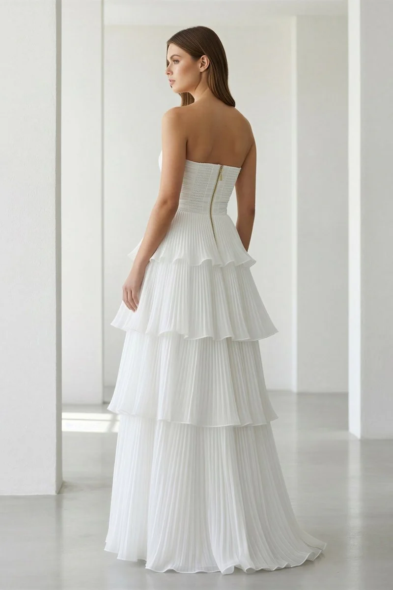 Cute A-Line  Chiffon Strapless Tiered Wedding Dresses