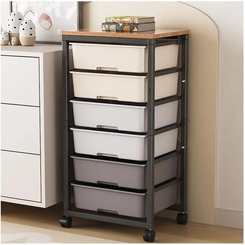 6-Drawer Rolling Storage Cart, Black/White/Brown – Single User