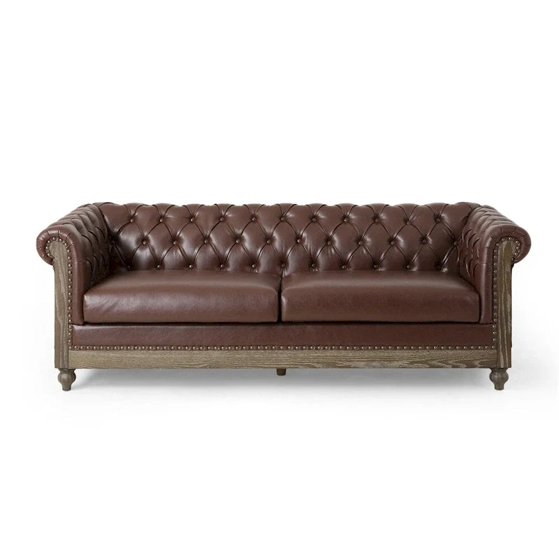 Retro 3 Seat PU Sofa with Wooden Frame and Legs