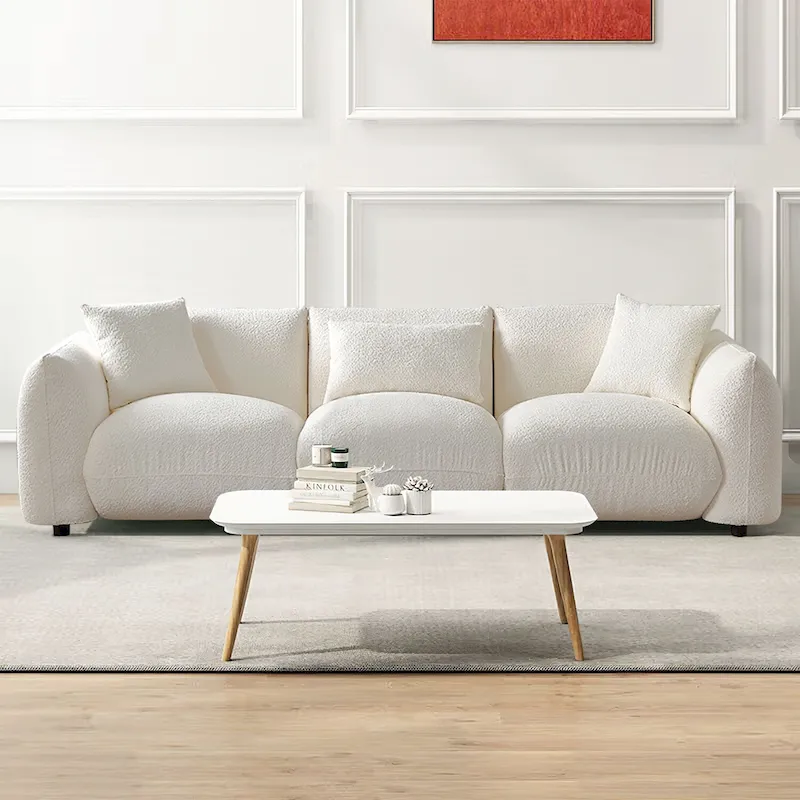 Beige / Orange Mid-Century Modern 3-Seater Sofa