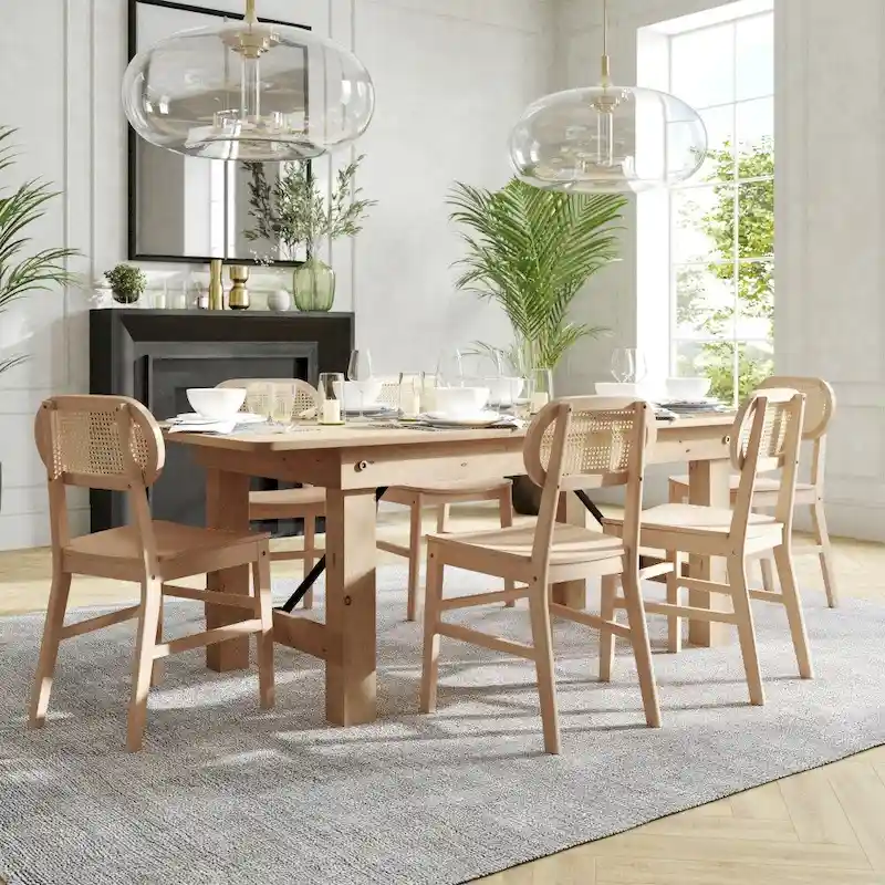 Set of 2 Cane Rattan Dining Chairs with Wood Frame
