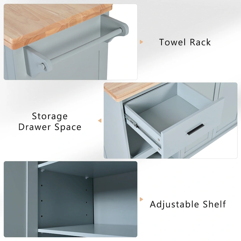 Rolling Kitchen Island w/ Foldable Counter Top,Towel Rack and Drawer