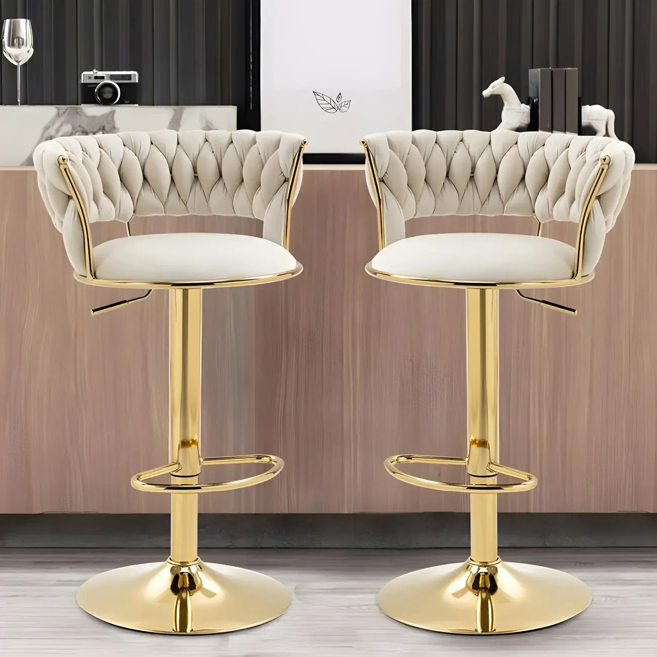 Gold Base Low Back Adjustable Swivel Bar Stool