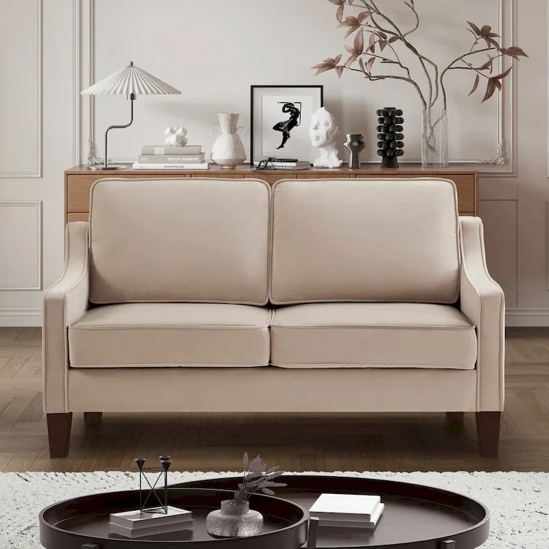 Modern Upholstered Sofa with Removable Cushions and Scooped Arms