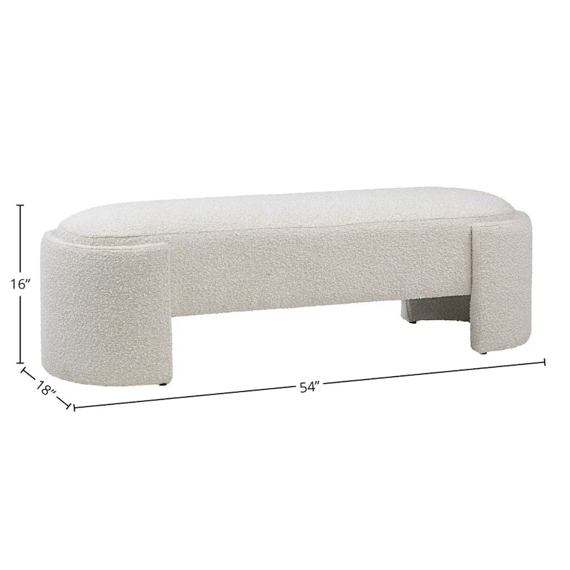 Boucle Round Bench with Half-Bezel Feet, Off-White