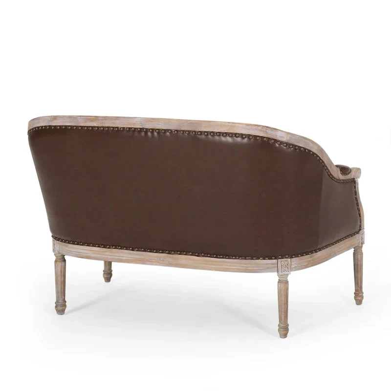 Button-Tufted Upholstered Loveseat with Scrolled Arms and Nailhead Trim
