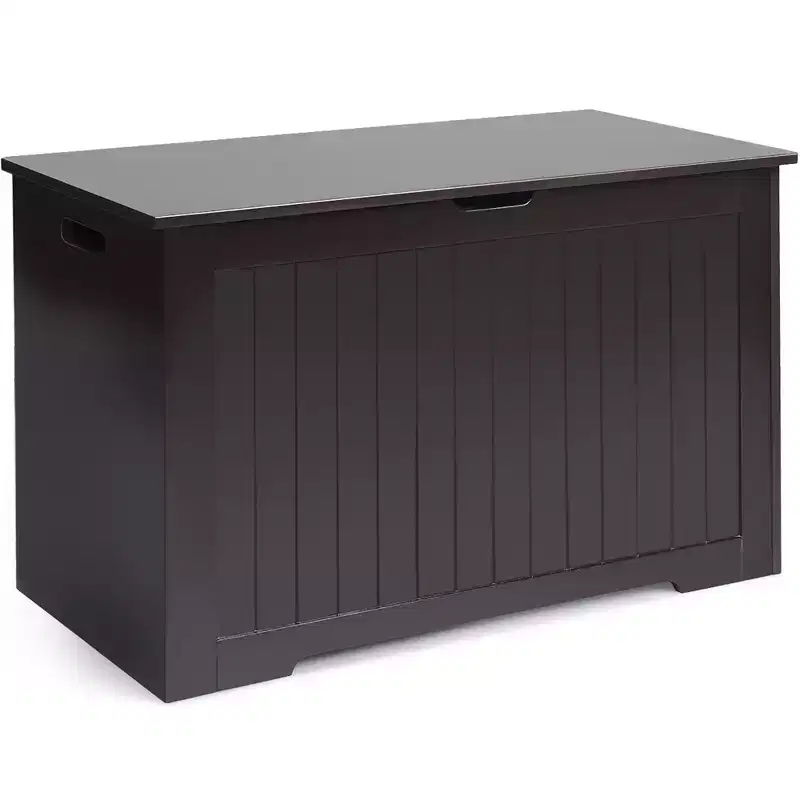 Costway Wooden Toy Box Kids Storage Chest Bench W/ Flip-Top Lid & Safety Hinge White\Brown