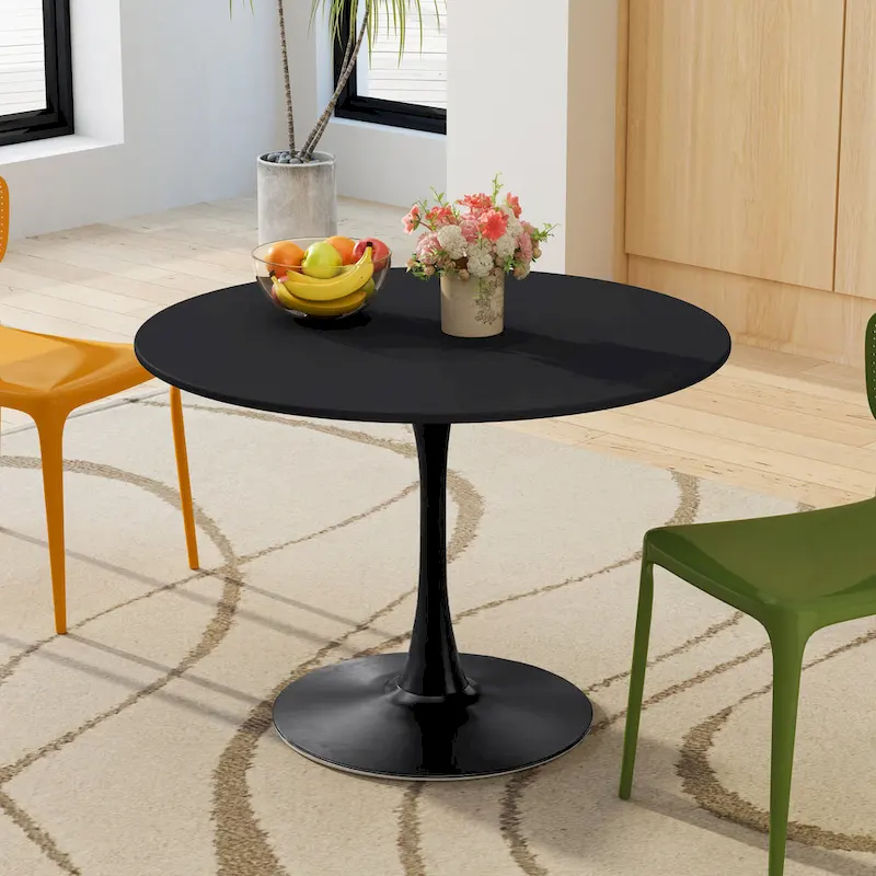 Modern Dining Table with Round Table Top & Metal Base
