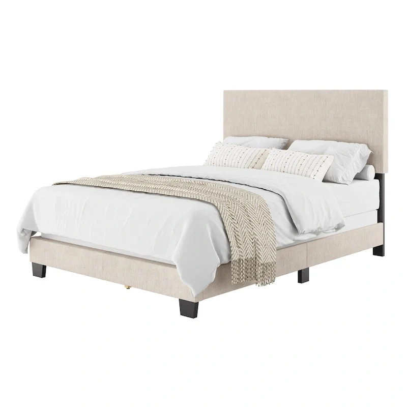 Full/Double Upholstered Bed Frame with Padded Headboard