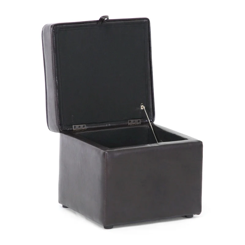 Dark Brown Faux Leather Storage Ottoman