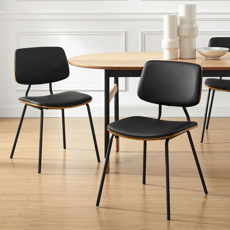 Set of 2 Mid-century PU Leather Bentwood Dining Chairs