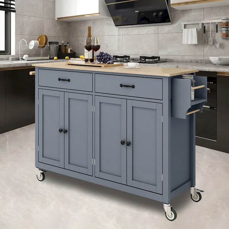 Kitchen Island Cart with Solid Wood Top