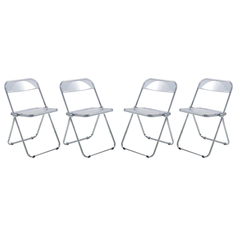 Acrylic Folding Dining Chair with Chrome Frame Set of 4 Lawrence Series by LeisureMod