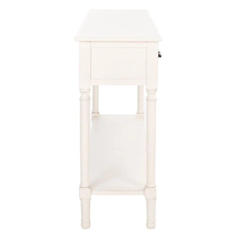 3-Drawer Console Table with Herringbone Pattern and Bottom Shelf