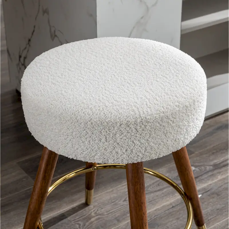 White 23.88   Upholstered Swivel Stool with Wood Frame