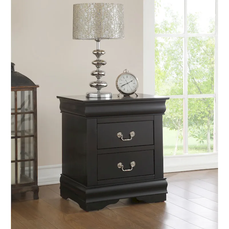 2-Drawer Nightstand, Louis Philippe Style, Dark Grey / Silver / Black / Cherry / White, for 1