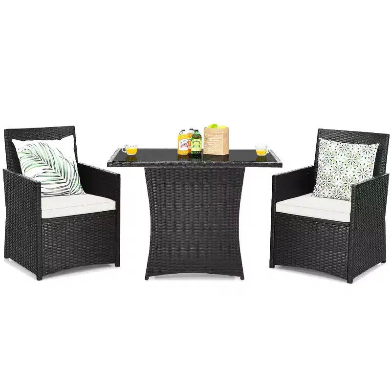 Costway 3PCS Patio Rattan Furniture Set Cushion Sofa Armrest Garden Deck