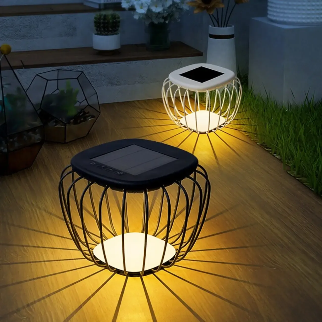 Modern Metal Cage Design Solar Post Cap Light