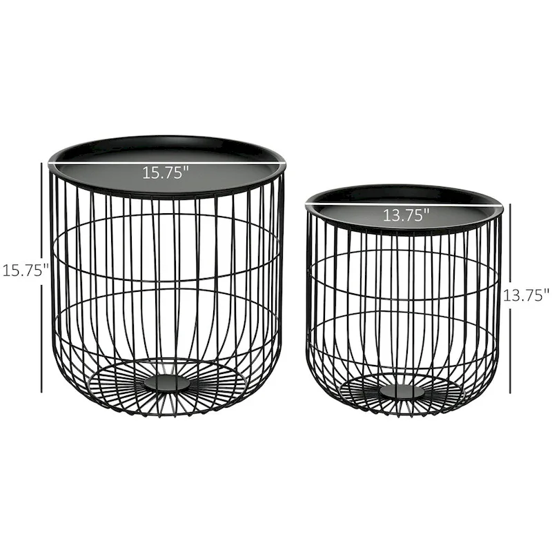 Round Nesting Coffee Tables with Steel Frame, Set of 2