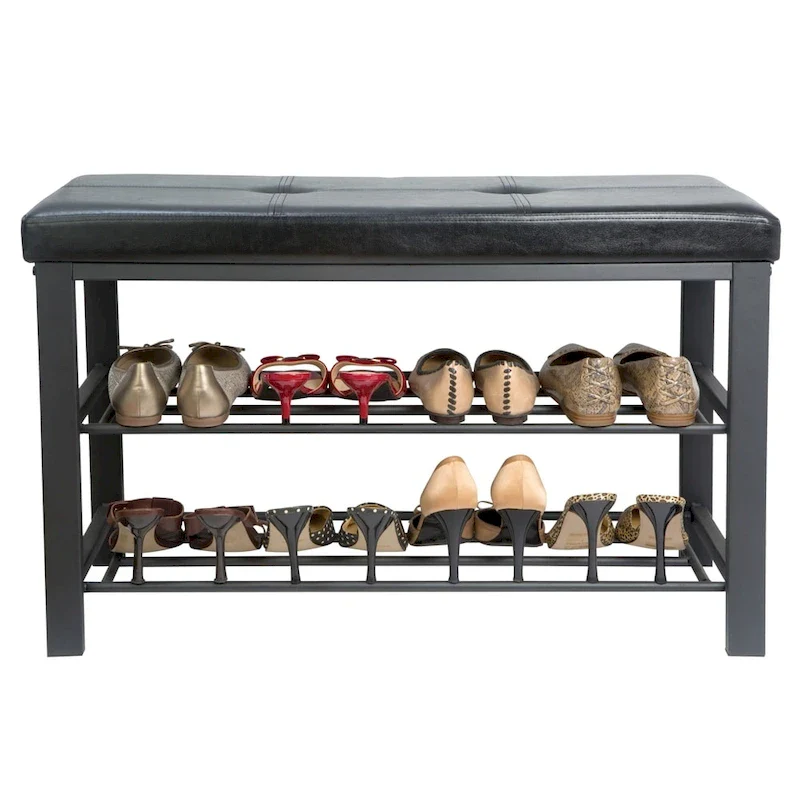 Entryway Bench with Shoe Storage in Black - 32 x 12.6 x 18