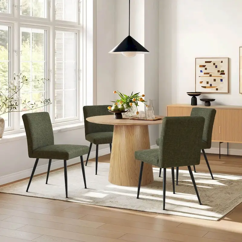 Green / Beige / Dark Blue Rectangle-Back Dining Chair with Padded Seat, Set of 4