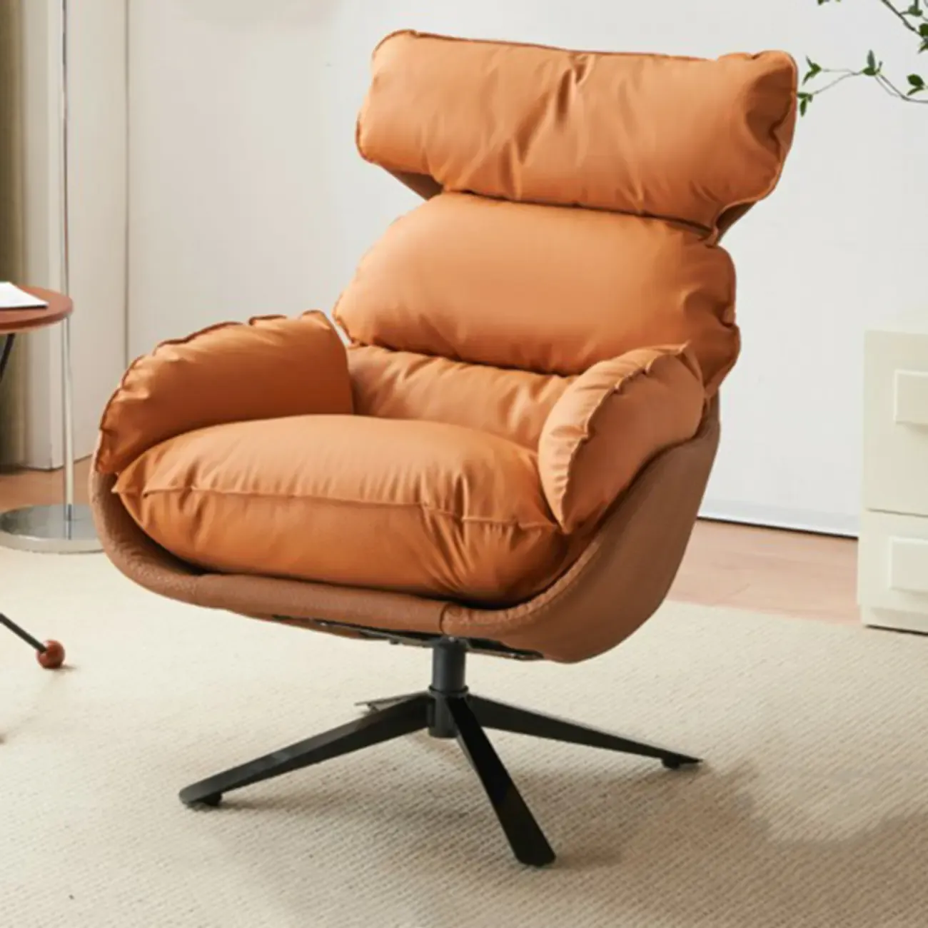 Modern Orange Suede Swivel Armchair for Living Room