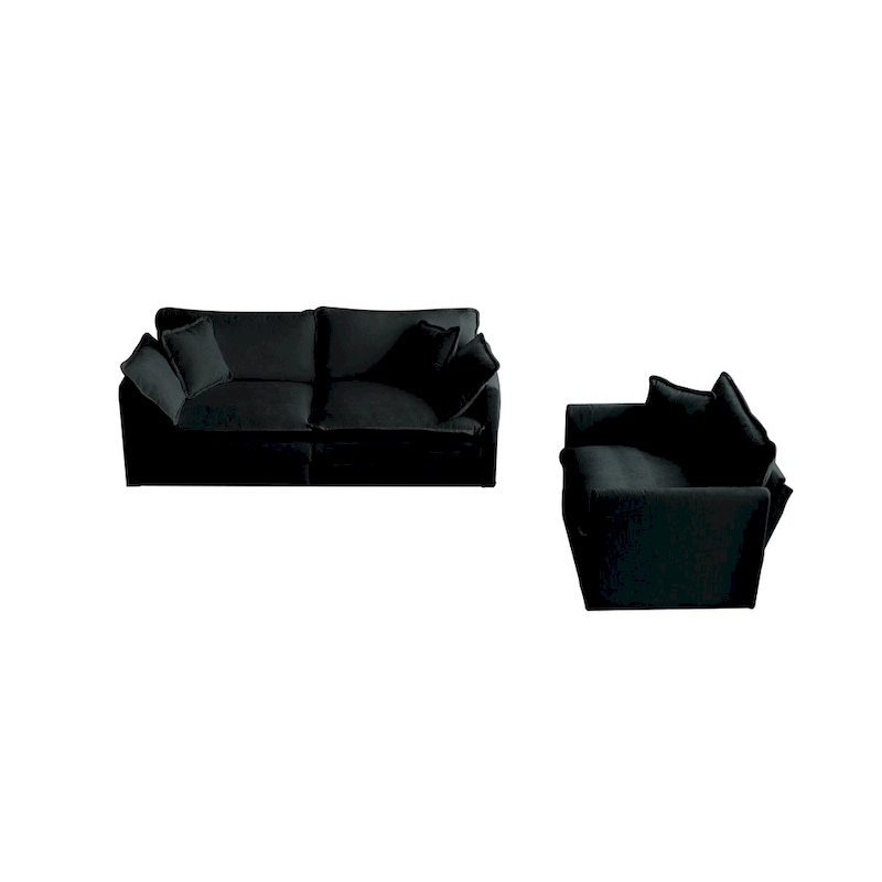 Black 2-Piece Chenille Sofa Set with Loveseat Sofa and Single Sofa